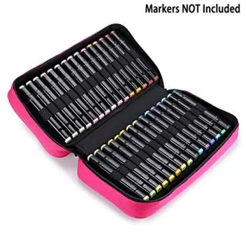 BTSKY Art Marker Carrying Case Lipstick Organizer-60 Slots Canvas Zippered Markers Storage for Prismacolor Touch Spectrum Noir Paint Sharpie Markers, Empty Wallet Only (Pink)