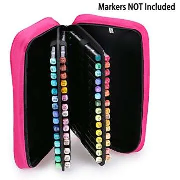 BTSKY Art Marker Carrying Case Lipstick Organizer-60 Slots Canvas Zippered Markers Storage for Prismacolor Touch Spectrum Noir Paint Sharpie Markers, Empty Wallet Only (Pink)
