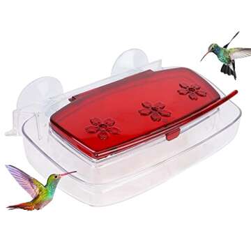 Juegoal Window Hummingbird Feeder, Bird Feeding Tray with 3 Feeding Stations, Outdoor Hummingbird Perch, 8-Ounce