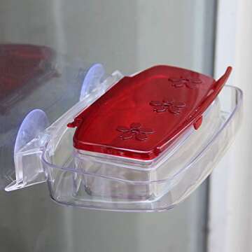 Juegoal Window Hummingbird Feeder, Bird Feeding Tray with 3 Feeding Stations, Outdoor Hummingbird Perch, 8-Ounce