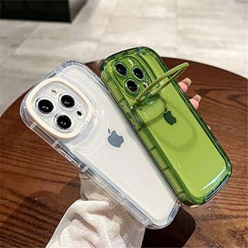 Ownest Compatible with iPhone 13 Pro Case with Clear Kickstand Creative Protective Design Case with Camera Holder for TPU Slim Shockproof Cool Phone Case for iPhone 13 Pro-Green
