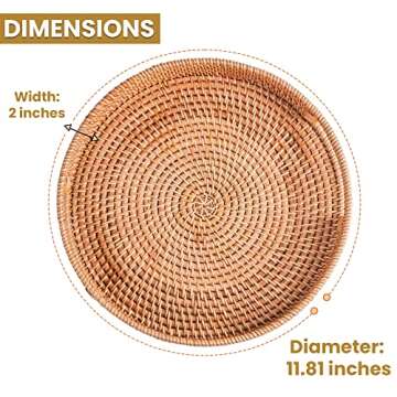 HOMESSENT Round Rattan Tray - Natural & Sturdy Round Wicker Tray with Cut-Out Handles - Hand Woven Tray for Storage & Decoration – Lightweight Tray for Serving Coffee, Fruits & Drinks (Set of 2: S+L)