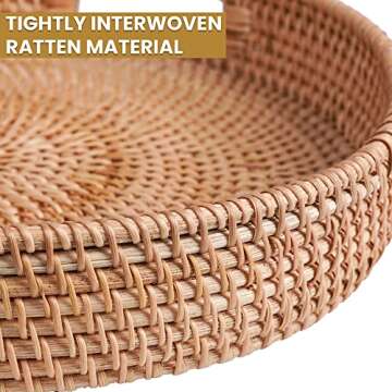 HOMESSENT Round Rattan Tray - Natural & Sturdy Round Wicker Tray with Cut-Out Handles - Hand Woven Tray for Storage & Decoration – Lightweight Tray for Serving Coffee, Fruits & Drinks (Set of 2: S+L)