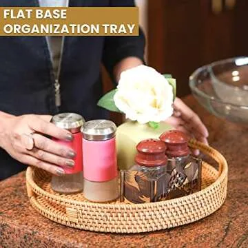 HOMESSENT Round Rattan Tray - Natural & Sturdy Round Wicker Tray with Cut-Out Handles - Hand Woven Tray for Storage & Decoration – Lightweight Tray for Serving Coffee, Fruits & Drinks (Set of 2: S+L)