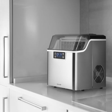 Newair Countertop Clear Ice Maker, 45lbs/Day Ice Cube Machine, Self-Cleaning Function and Custom Ice Thickness, Portable Ice Maker, 24H Timer, Ideal for Home Office and Outdoor Bar, Stainless Steel