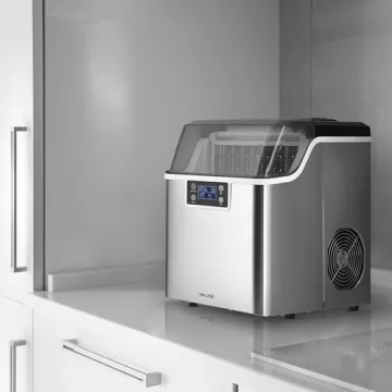 Newair Countertop Clear Ice Maker, 45lbs/Day Ice Cube Machine, Self-Cleaning Function and Custom Ice Thickness, Portable Ice Maker, 24H Timer, Ideal for Home Office and Outdoor Bar, Stainless Steel