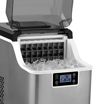 Newair Countertop Clear Ice Maker, 45lbs/Day Ice Cube Machine, Self-Cleaning Function and Custom Ice Thickness, Portable Ice Maker, 24H Timer, Ideal for Home Office and Outdoor Bar, Stainless Steel