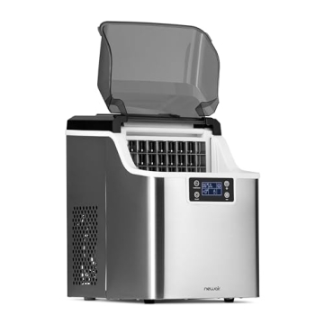 Newair Countertop Clear Ice Maker, 45lbs/Day Ice Cube Machine, Self-Cleaning Function and Custom Ice Thickness, Portable Ice Maker, 24H Timer, Ideal for Home Office and Outdoor Bar, Stainless Steel