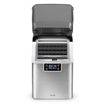 Newair Countertop Clear Ice Maker, 45lbs/Day Ice Cube Machine, Self-Cleaning Function and Custom Ice Thickness, Portable Ice Maker, 24H Timer, Ideal for Home Office and Outdoor Bar, Stainless Steel