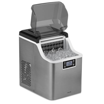 Newair Countertop Clear Ice Maker, 45lbs/Day Ice Cube Machine, Self-Cleaning Function and Custom Ice Thickness, Portable Ice Maker, 24H Timer, Ideal for Home Office and Outdoor Bar, Stainless Steel