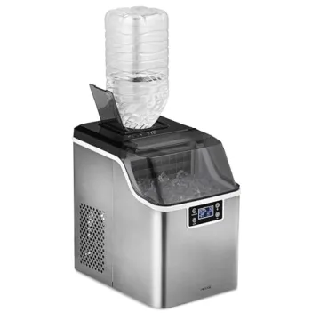 Newair Countertop Clear Ice Maker, 45lbs/Day Ice Cube Machine, Self-Cleaning Function and Custom Ice Thickness, Portable Ice Maker, 24H Timer, Ideal for Home Office and Outdoor Bar, Stainless Steel