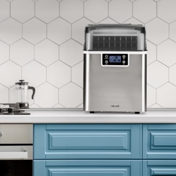 Newair Countertop Clear Ice Maker, 45lbs/Day Ice Cube Machine, Self-Cleaning Function and Custom Ice Thickness, Portable Ice Maker, 24H Timer, Ideal for Home Office and Outdoor Bar, Stainless Steel