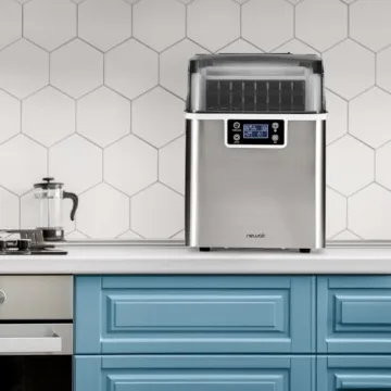 Newair Countertop Clear Ice Maker, 45lbs/Day Ice Cube Machine, Self-Cleaning Function and Custom Ice Thickness, Portable Ice Maker, 24H Timer, Ideal for Home Office and Outdoor Bar, Stainless Steel