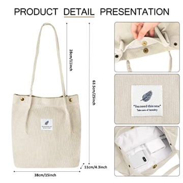 Ayieyill Corduroy Tote Bag Stylish and Practical