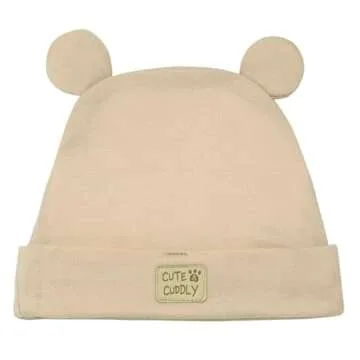 Ultra Soft 2 Ply Plush Swaddle Blanket with Novelty Hat for Baby, 2 Piece Set, Tan Teddy Bear Print, 0-3M