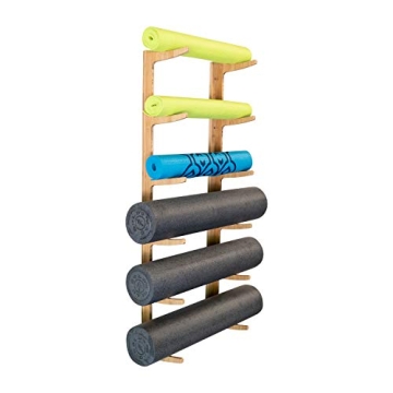 Foam Roller Yoga Mat Rack - Ultra Fitness Gear Yoga Mat Storage Shelf with Mounting Hardware/Bamboo ...