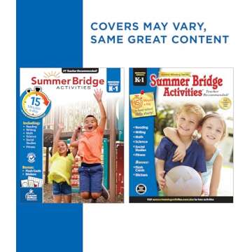 Summer Bridge Activities Kindergarten to 1st Grade Workbooks, K-1 Activity Book With Math, Reading Comprehension, Science, Fitness, Social Studies, Writing Practice, and Flash Cards