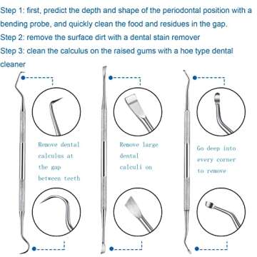 3 Pieces Dog Dental Tooth Scaler and Scraper Stainless Double Headed Tarter Removing Tool Scraper Pet Teeth Cleaning Tools for Dog and Cat (Silver)