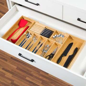 VaeFae Extra Large Bamboo Silverware Organizer