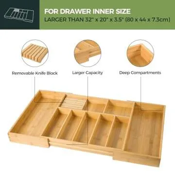 VaeFae Extra Large Bamboo Silverware Organizer