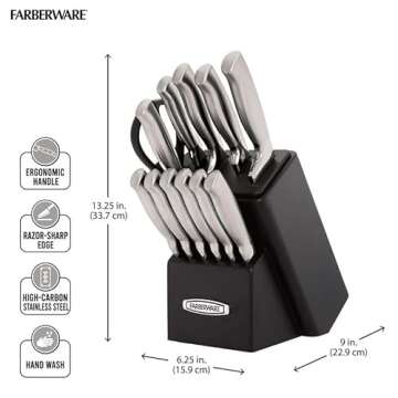 Farberware Self-Sharpening 13-Piece Knife Block Set with EdgeKeeper Technology, High Carbon-Stainles...
