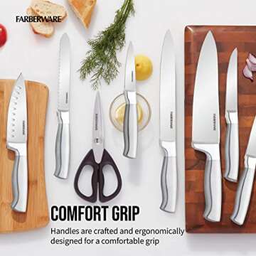 Farberware Self-Sharpening 13-Piece Knife Block Set with EdgeKeeper Technology, High Carbon-Stainless Steel Kitchen Knives, Razor-Sharp Knife Set with Wood Block, Black