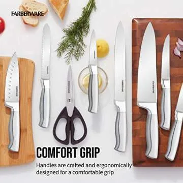 Farberware Self-Sharpening 13-Piece Knife Block Set with EdgeKeeper Technology, High Carbon-Stainless Steel Kitchen Knives, Razor-Sharp Knife Set with Wood Block, Black