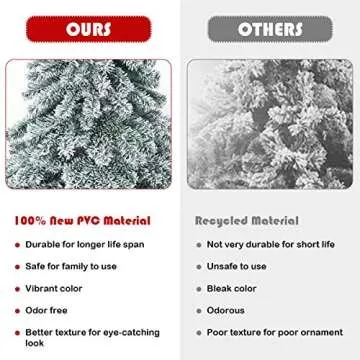 Goplus 7.5FT Snow Flocked Artificial Christmas Tree, Hinged Alaskan Pine Tree with Metal Stand, 100% New PVC Material, Xmas Tree for Indoor and Outdoor Use