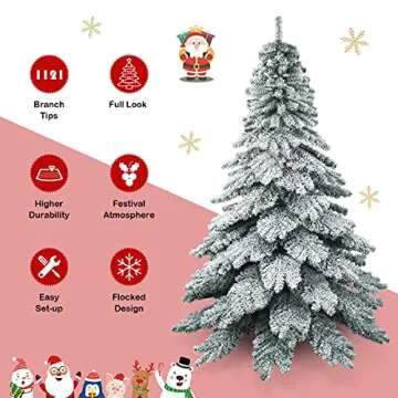 Goplus 7.5FT Snow Flocked Artificial Christmas Tree, Hinged Alaskan Pine Tree with Metal Stand, 100% New PVC Material, Xmas Tree for Indoor and Outdoor Use