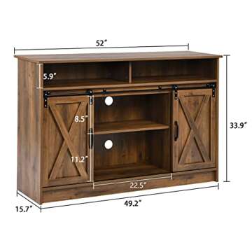 Farmhouse Coffee Bar Cabinet, 52" Kitchen Sideboard Buffet Storage Cabinet Sliding Barn Door for Kit...