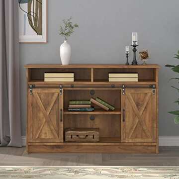 Farmhouse Coffee Bar Cabinet, 52" Kitchen Sideboard Buffet Storage Cabinet Sliding Barn Door for Kitchen, Dining Room, Living Room 52" x 16" x 34"(Rustic Oak)