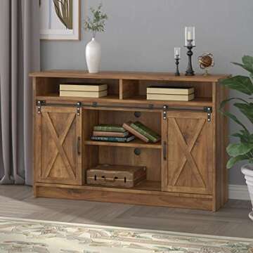 Farmhouse Coffee Bar Cabinet, 52" Kitchen Sideboard Buffet Storage Cabinet Sliding Barn Door for Kitchen, Dining Room, Living Room 52" x 16" x 34"(Rustic Oak)