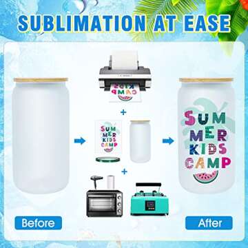 Realkant Sublimation Glass Blanks, 16 OZ Sublimation Glass Mason Jar with Bamboo Lids and Straws for Tumbler Press, Glass Cups Mugs Tumblers Beer Can for Iced Coffee Juice Soda Drinks (2 Pack/Frosted)