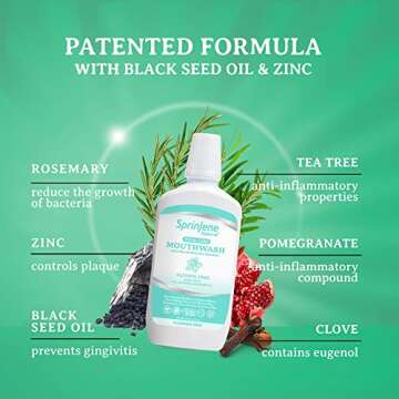 SprinJene Fluoride Free Mouthwash Alcohol Free for Fresh Breath Gum Health Dry Mouth Whitening Teeth w/Black Seed Oil & Zinc - All Natural Vegan Gluten Free Kosher Halal, SLS Free & Toxic Free