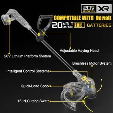 15" Cordless Weed Wacker & Edger for 20V Battery, 4.0Ah Battery Powered Weed Eater, Brushless Motor,...