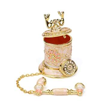 Furuida Vintage Telephone Trinket Box Hinged Enamel Hand Painted Jewelry Box Decorative Telephone Ornaments Gift for Home Decor (Pink)