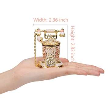 Furuida Vintage Telephone Trinket Box Hinged Enamel Hand Painted Jewelry Box Decorative Telephone Ornaments Gift for Home Decor (Pink)