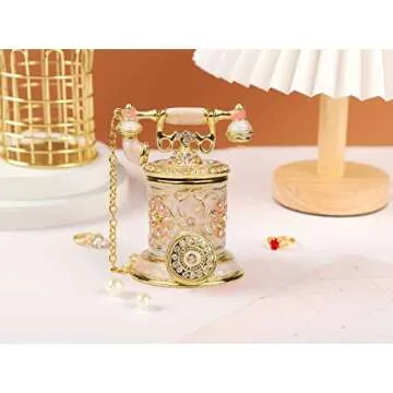 Furuida Vintage Telephone Trinket Box Hinged Enamel Hand Painted Jewelry Box Decorative Telephone Ornaments Gift for Home Decor (Pink)