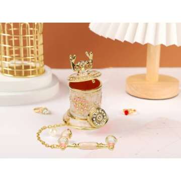 Furuida Vintage Telephone Trinket Box Hinged Enamel Hand Painted Jewelry Box Decorative Telephone Ornaments Gift for Home Decor (Pink)