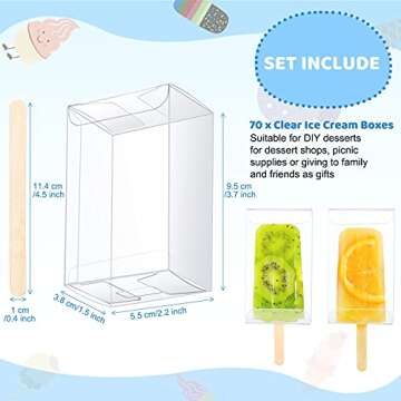 Geiserailie 50 Pcs Ice Cream Cakesicle Boxes Set Include 25 Clear Pet Cake Boxes Plastic Candy Gift ...