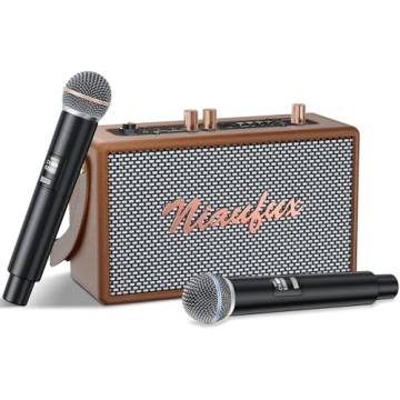 Retro Karaoke Machine with Two Wireless Microphones, Portable Bluetooth Speaker for Adults and Kids,...