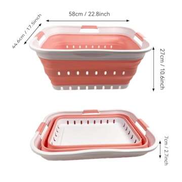 SAMMART 42L (11 gallon) Collapsible Plastic Laundry Basket - Foldable Pop Up Storage Container/Organizer - Space Saving Hamper/Basket (1, White/Quartz Pink)