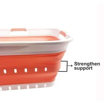 SAMMART 42L (11 gallon) Collapsible Plastic Laundry Basket - Foldable Pop Up Storage Container/Organizer - Space Saving Hamper/Basket (1, White/Quartz Pink)