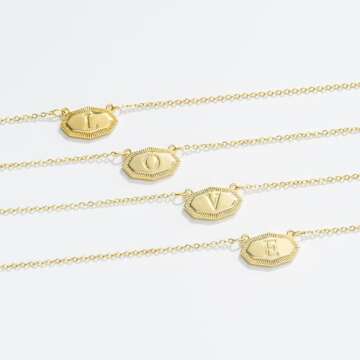 Fissen Initial Necklaces for Women 14K Gold Plated Letter Necklace Dainty Gold Name Necklace Personalized Octagon Initial Choker Necklaces for Women Trendy Gold Jewelry