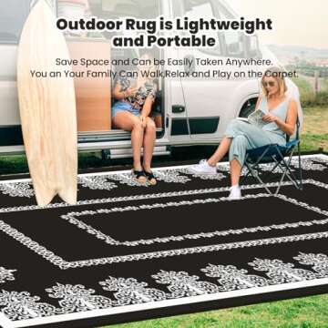 ROMROL Outdoor Rug 6x9 ft Large Waterproof Area Rug for Patio, Foldable Reversible Plastic Straw Cam...