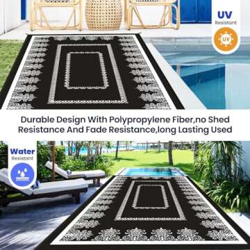 ROMROL Outdoor Rug 6x9 ft Large Waterproof Area Rug for Patio, Foldable Reversible Plastic Straw Camping Rug, Large Carpet Area Rugs Mat for RV, Porch, Deck, Camper, Balcony, Backyard, Picnic, Beach