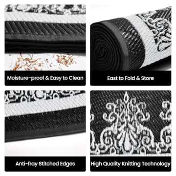 ROMROL Outdoor Rug 6x9 ft Large Waterproof Area Rug for Patio, Foldable Reversible Plastic Straw Camping Rug, Large Carpet Area Rugs Mat for RV, Porch, Deck, Camper, Balcony, Backyard, Picnic, Beach