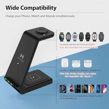 Wireless Charger for Apple Multiple Devices, 3 in 1 Fast Charging Station/Stand Compatible for iPhon...