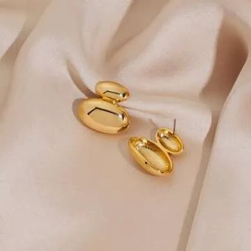 CUFELMU Chunky Gold Stud Earrings for Women Polished Gold Plated Double Dome Stud Earrings Statement...