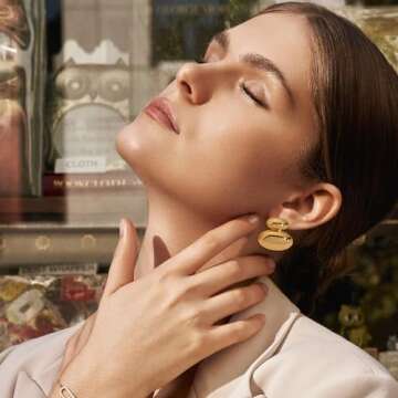 CUFELMU Chunky Gold Stud Earrings for Women Polished Gold Plated Double Dome Stud Earrings Statement Jewelry Gifts